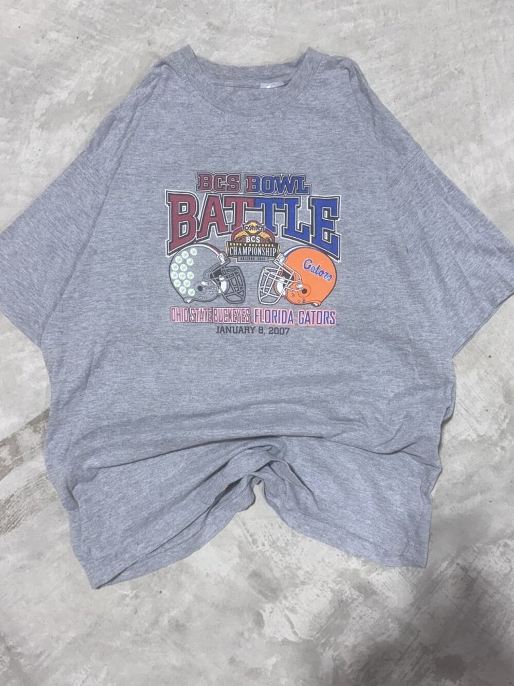 Vintage 2007 BCS Championship Ohio State vs Florida Tee Gray Boxy XL Y2K